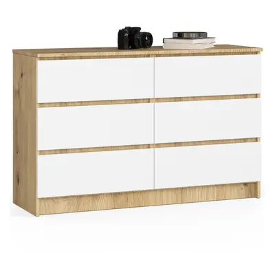 Ak furniture Komoda Kuba 120 cm 6 šuplíků dub artisan/bílá