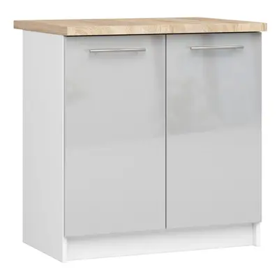 Ak furniture Kuchyňská skříňka Olivie S 80 cm 2D bílá/metalický lesk/dub sonoma