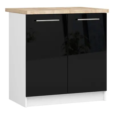 Ak furniture Kuchyňská skříňka Olivie S 80 cm 2D bílá/černý lesk/dub sonoma