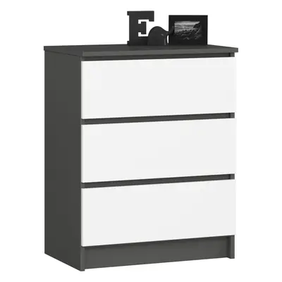 Ak furniture Komoda Kuba 60 cm se 3 zásuvkami grafitová/bílá