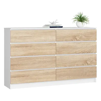 Ak furniture Komoda Kuba 160 cm 8 šuplíků bílá/dub sonoma