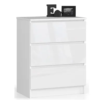 Ak furniture Komoda Kuba 60 cm - 3 šuplíky bílá lesk