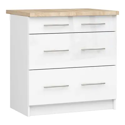 Ak furniture Kuchyňská skříňka Olivie S 80 cm 3S bílá/bílý lesk/dub sonoma