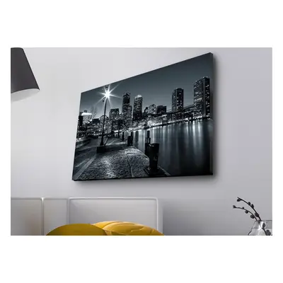 Wallity Obraz s LED osvětlením NOČNÍ MĚSTO S ŘEKOU 45 x 70 cm