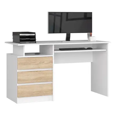 Ak furniture Volně stojící psací stůl CLP 135 cm bílý/dub sonoma