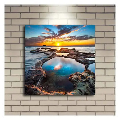 Wallity Obraz s LED osvětlením JEZERO V ZÁPADU SLUNCE 19 40 x 40 cm