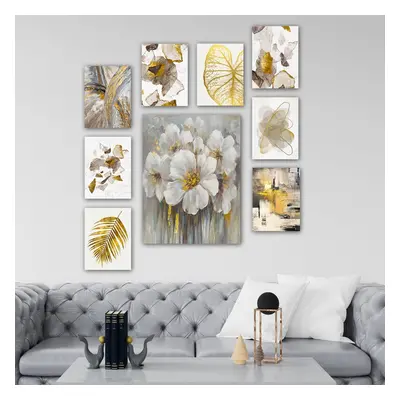 Hanah Home Sada obrazů Golden flowers 9 ks