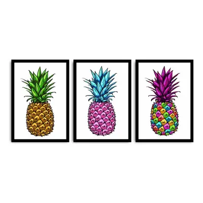 Wallity Sada obrazů Pineapple 3 ks 35x50 cm bílá