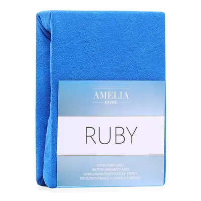 Froté prostěradlo s gumou AmeliaHome Ruby modré, velikost 180-200x200