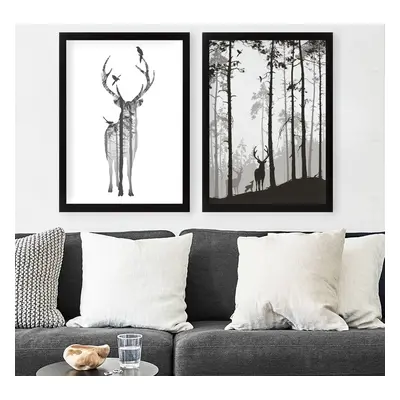 Wallity Sada obrazů Deer 2 ks 34x44 cm černá/bílá