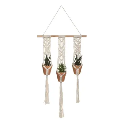 DekorStyle Umělé květiny v trojitém závěsném květináči BOHO 3 Macrame bílá