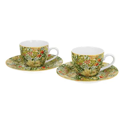 DekorStyle Sada 2 ks porcelánových espresso hrnků Morris Golden Lilly 90 ml zelená