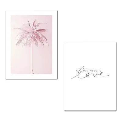 Wallity Sada obrazů PINK PALM 30 x 40 cm 2 kusy