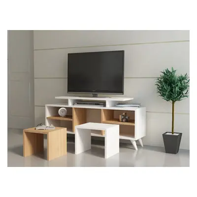 Kalune Design TV stolek KUTAY se stolky 120 cm bílý/teak