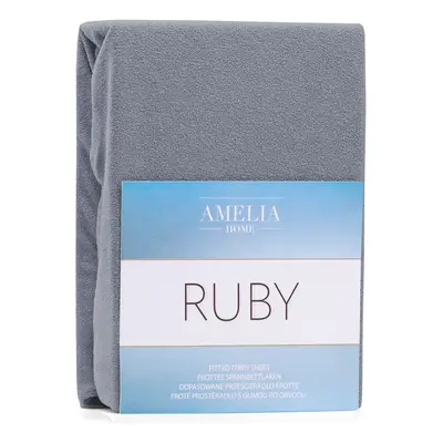 Froté prostěradlo s gumou AmeliaHome Ruby tmavě šedé, velikost 220-240x220+30