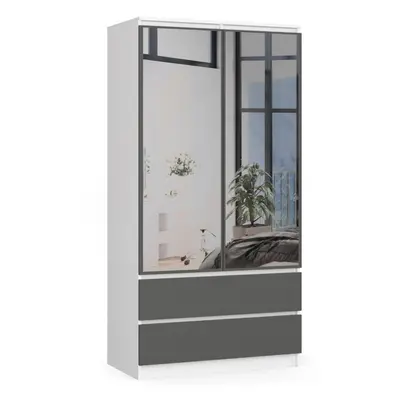 Ak furniture Šatní skříň SAP 90 cm se zásuvkami a zrcadly bílá/grafitová