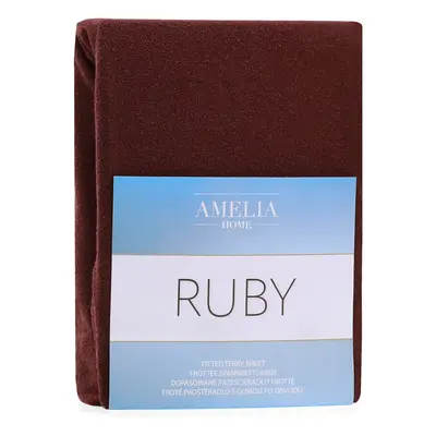 Froté prostěradlo s gumou AmeliaHome Ruby hnědé, velikost 200-220x200