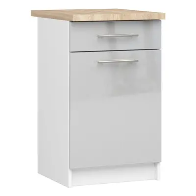 Ak furniture Kuchyňská skříňka Olivie S 50 cm 1D 1S bílá/metalický lesk/dub sonoma