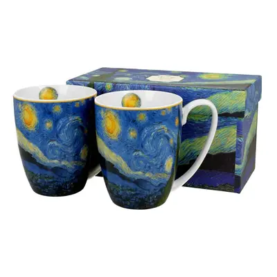 DekorStyle Sada 2 ks porcelánových hrnků Van Gogh STARRY NIGHT 350 ml modrá