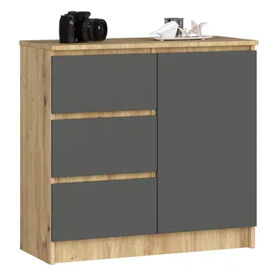 Ak furniture Komoda JERRY K 80 cm 1 dveře 3 zásuvky dub artisan/grafitově šedá