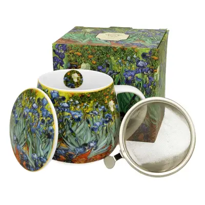 DekorStyle Porcelánový hrnek s infuzérem Van Gogh IRISES 430 ml modrý