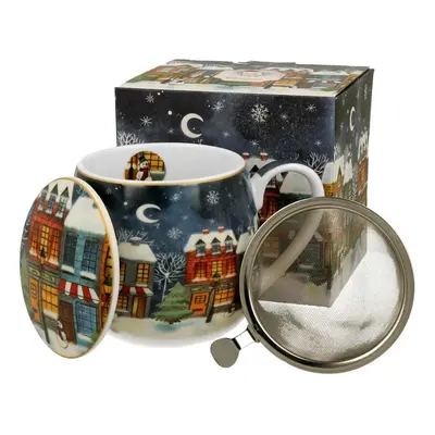 DekorStyle Vánoční porcelánový hrnek Christmas City s infuzérem 430 ml vícebarevný