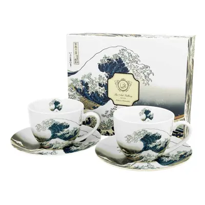 DekorStyle Sada šálků s podšálkem Hokusai THE GREAT WAVE 2 ks 250 ml bílá