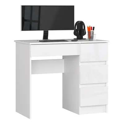 Ak furniture Psací stůl A-7 90 cm bílý lesk pravý