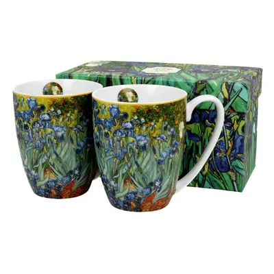 DekorStyle Sada 2 ks porcelánových hrnků Van Gogh IRISES 350 ml modrá