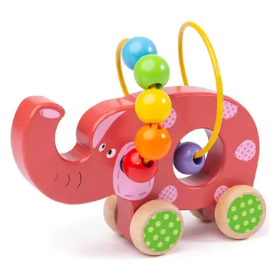 Bigjigs Toys Motorický labyrint na kolečkách ELEPHANT růžový