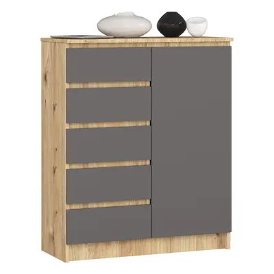 Ak furniture Komoda JERRY 80 cm 1 dveře 5 zásuvek dub artisan/antracitově šedá