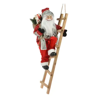 DekorStyle Vánoční figurka Santa Clause na žebříku Mikolaj 65 cm červená