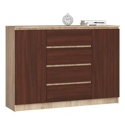 Ak furniture Komoda Kryštof 140 cm 2 skříňky a 4 šuplíky dub sonoma/wenge