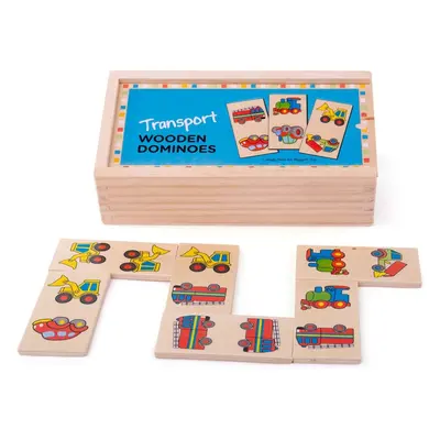 Bigjigs Toys Dřevěné domino dopravní prostředky DOMIN hnědé