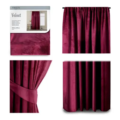 AmeliaHome Závěs Amelia Home Velvet s řasící páskou vínově červený, velikost 140x270