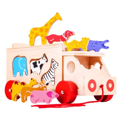 Bigjigs Toys Dřevěné auto se zvířátky LUPOS hnědé