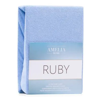 Froté prostěradlo s gumou AmeliaHome Ruby světlé modré, velikost 200-220x200