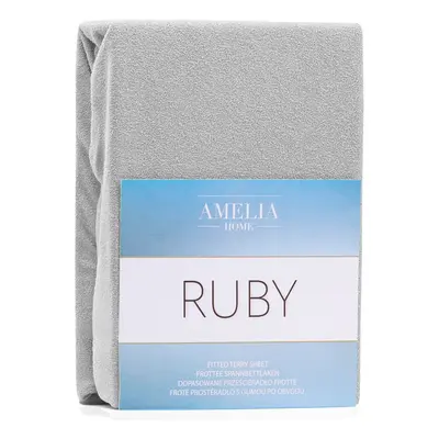 Froté prostěradlo s gumou AmeliaHome Ruby šedé, velikost 220-240x220