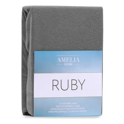 Froté prostěradlo s gumou AmeliaHome Ruby grafitové, velikost 220-240x220+30