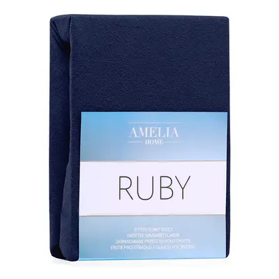 Froté prostěradlo s gumou AmeliaHome Ruby tmavě modré, velikost 200-220x200