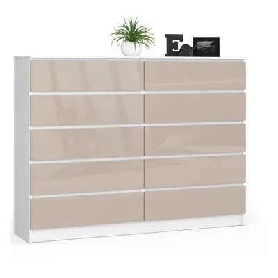 Ak furniture Komoda Kuba 160 cm 10 šuplíků bílá/cappuccino