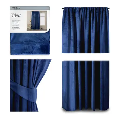 Závěs AmeliaHome Velvet 140x245 cm indigo, velikost 140x245