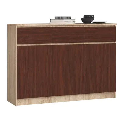 Ak furniture Komoda Karolína 140 cm 3 skříňky a 3 šuplíky /dub sonoma/wenge