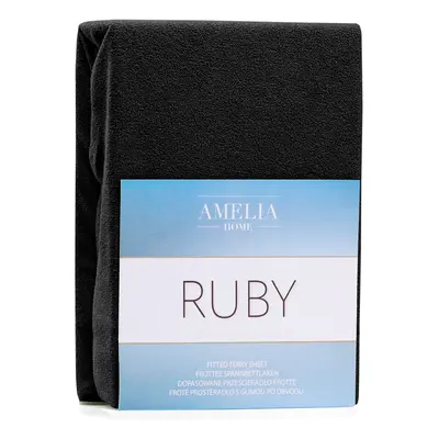 Froté prostěradlo s gumou AmeliaHome Ruby černé, velikost 220-240x220