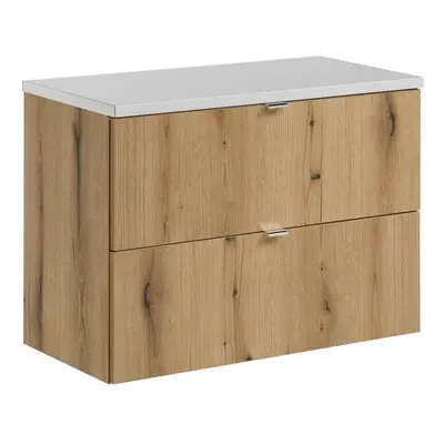 Comad Závěsná skříňka pod umyvadlo Nova Oak I s deskou 80 cm bílá/dub coast evoke