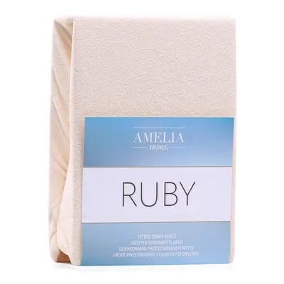 Froté prostěradlo s gumou AmeliaHome Ruby světle béžové, velikost 220-240x220