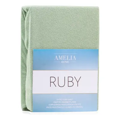 Froté prostěradlo s gumou AmeliaHome Ruby olivové, velikost 220-240x220