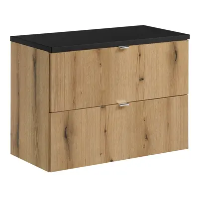 Comad Závěsná skříňka pod umyvadlo Nova Oak I s deskou 80 cm černá/dub coast evoke