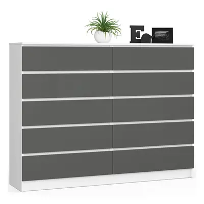 Ak furniture Komoda Kuba 160 cm 10 šuplíků bílá/grafitová