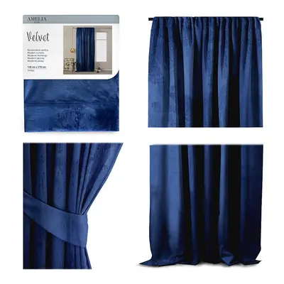 Závěs AmeliaHome Velvet 140x270 cm indigo, velikost 140x270